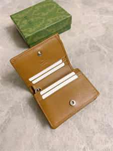 Gu.cci Blondie Card Case Wallet Brown Leather 760317