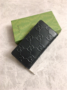 Gu.cci GG Zipper Wallet Embossed Black Leather 625558