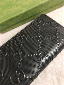 Gu.cci GG Zipper Wallet Embossed Black Leather 625558