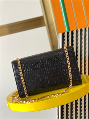 Y.S.L KATE MEDIUM TASSEL IN CROCODILE EMBOSSED Leather Gold Tone Metal Black Color