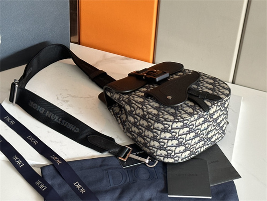 Di.or Mini  Gallop Sling Bag Beige & Black oblique Jacquard Black Grained Calfskin