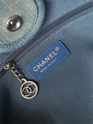 Cha.nel Deauville Large Shopping Bag Washed Denim Silver Tone Metal A66941