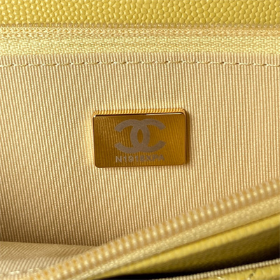 Cha.nel Wallet On Chain Grained Calfskin Gold Tone Metal Yellow AP3180