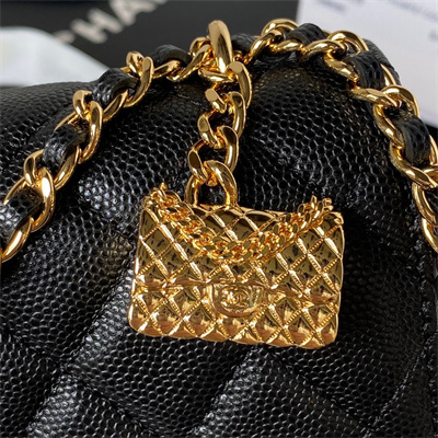 Cha.nel Wallet On Chain Grained Calfskin Gold Tone Metal Black AP3318