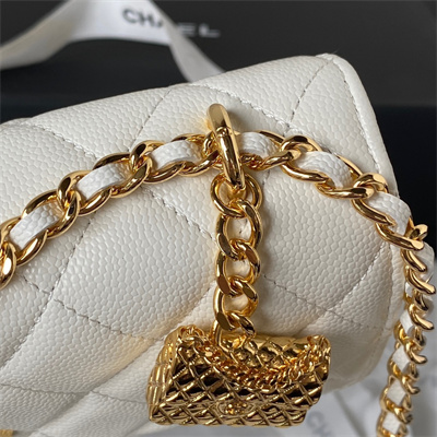 Cha.nel Wallet On Chain Grained Calfskin Gold Tone Metal White AP3318