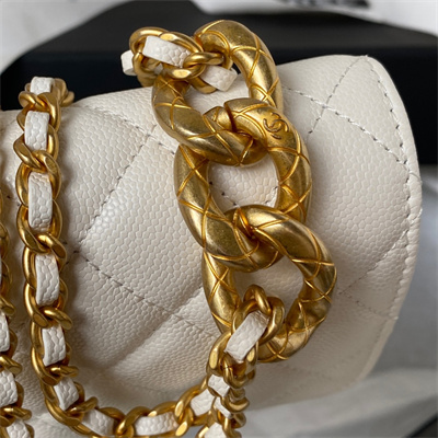 Cha.nel Wallet On Chain Grained Calfskin Gold Tone Metal White AP3368