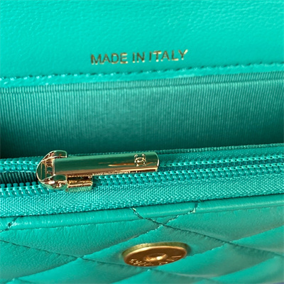 Cha.nel Wallet On Chain With Top Handle Shiny Calfskin Gold Tone Metal Green AP3385