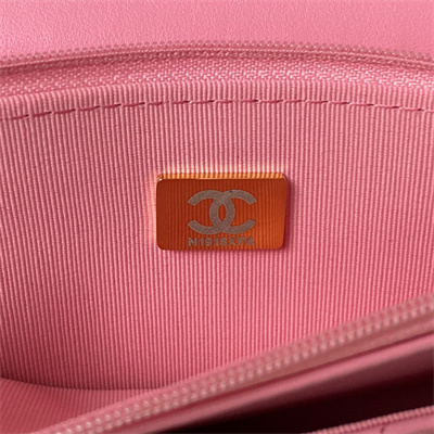 Cha.nel Wallet On Chain With Top Handle Lambskin Gold Tone Metal Pink AP3574