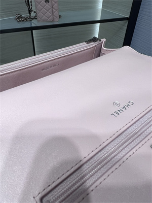 Cha.nel Wallet On Chain With Top Handle Shiny Calfskin Silver Tone Metal Pink AP3645