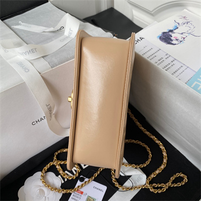 Cha.nel Mini Flap Bag Calfskin With Gold Ball Gold Tone Metal Beige AS2615