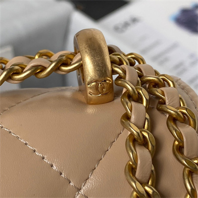 Cha.nel Mini Flap Bag Calfskin With Gold Ball Gold Tone Metal Beige AS2615