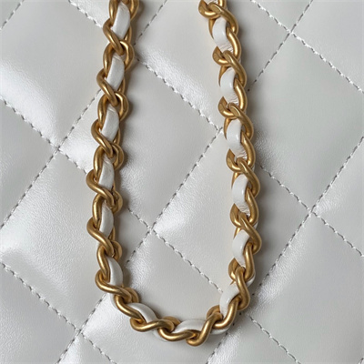 Cha.nel Small Flap Bag Calfskin With Gold Ball Gold Tone Metal White AS2649