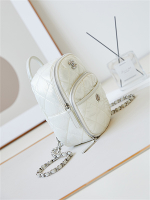 Cha.nel Backpack Nylon & Silver-Tone Metal White AS4366