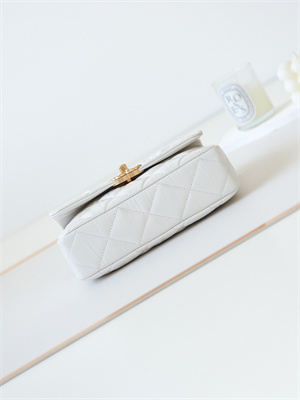 Cha.nel Flap Bag Aged Calfskin Gold Tone Metal White AS4423