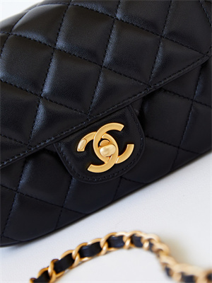 Cha.nel Small Flap Bag With Top Handle Lambskin Gold Tone Metal Black AS4573