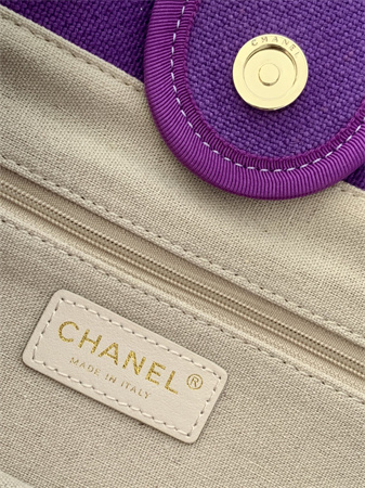 Chanel Deauville Small Shopping Bag Mixed Fibers Gold Tone Metal Purple AS3257