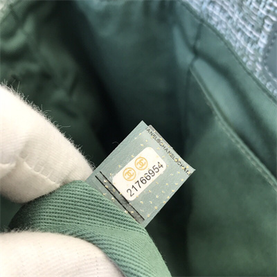 Cha.nel Deauville MM Shopping Bag Mixed Fibers Silver Tone Metal Green A67001