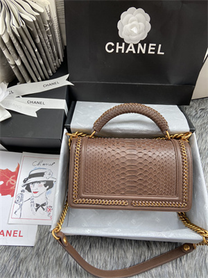 Cha.nel Medium Leboy Bag With Top Handle Python Leather Gold Metal A94804