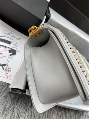 Cha.nel Medium Leboy Bag With Top Handle Python Leather Gold Metal A94804