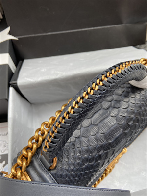 Cha.nel Medium Leboy Bag With Top Handle Python Leather Gold Metal A94804