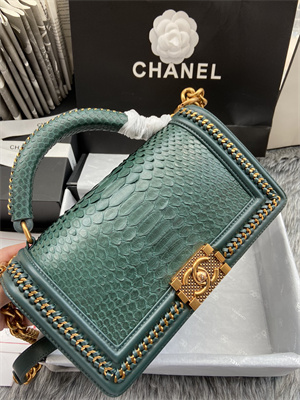 Cha.nel Medium Leboy Bag With Top Handle Python Leather Gold Metal A94804