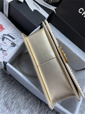 Cha.nel Medium Leboy Bag With Top Handle Python Leather Gold Metal A94804