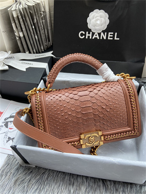 Cha.nel Medium Leboy Bag With Top Handle Python Leather Gold Metal A94804