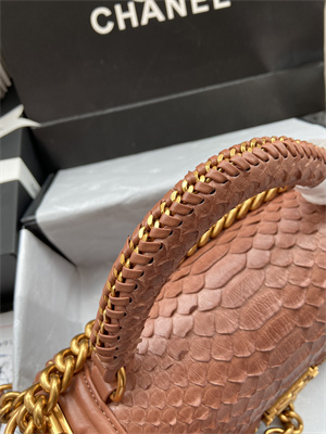 Cha.nel Medium Leboy Bag With Top Handle Python Leather Gold Metal A94804