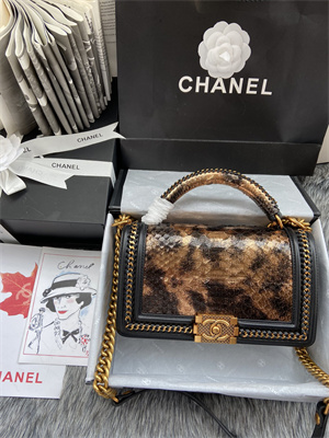 Cha.nel Medium Leboy Bag With Top Handle Python Leather Gold Metal A94804