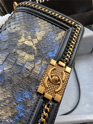 Cha.nel Medium Leboy Bag With Top Handle Python Leather Gold Metal A94804