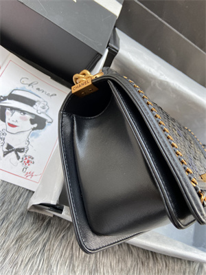 Cha.nel Medium Leboy Bag With Top Handle Python Leather Gold Metal A94804