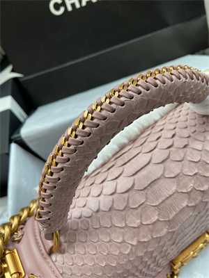 Cha.nel Medium Leboy Bag With Top Handle Python Leather Gold Metal A94804