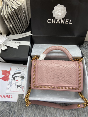 Cha.nel Medium Leboy Bag With Top Handle Python Leather Gold Metal A94804