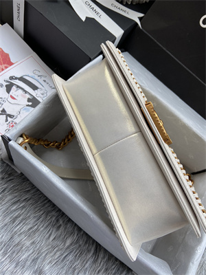 Cha.nel Medium Leboy Bag With Top Handle Python Leather Gold Metal A94804