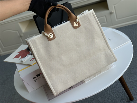 Cha.nel Deauville Large Shopping Bag Bead Mixed Fibers Gold Tone Metal Cream A66941