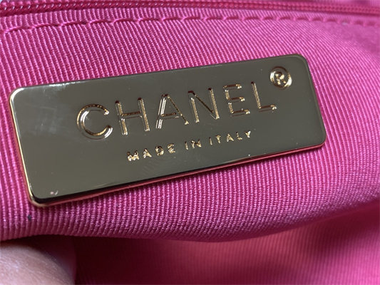 Chanel 19 Handbag Wool Tweed Gold Double C Metal Fuchsia AS1160