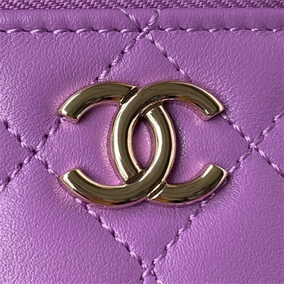 Cha.nel Vanity Case With Top Handle Lambskin Gold Tone Metal Purple AP2730