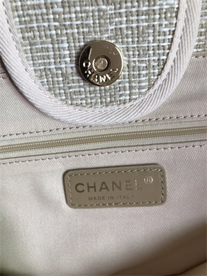 Cha.nel Deauville Large Shopping Bag Mixed Fibers Gold Tone Metal Beige A66941