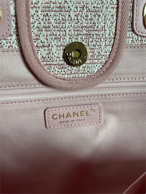 Cha.nel Deauville Large Shopping Bag Mixed Fibers Gold Tone Metal Pink A66941