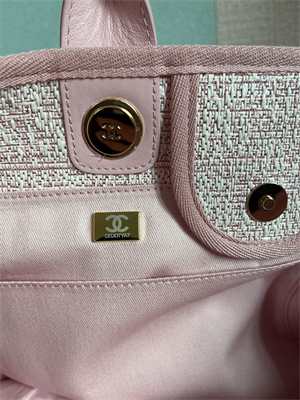 Cha.nel Deauville Large Shopping Bag Mixed Fibers Gold Tone Metal Pink A66941
