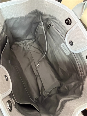 Cha.nel Deauville Large Shopping Bag Mixed Fibers Silver Tone Metal Grey Blue A66941