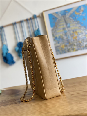 Cha.nel Vintage Large Shopping Bag Calfskin Gold Tone Metal Beige A99