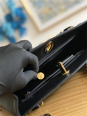 Cha.nel Vintage Large Shopping Bag Calfskin Gold Tone Metal Black A99