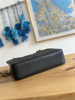 Cha.nel Vintage Shopping Bag Calfskin Gold Tone Metal Black A98