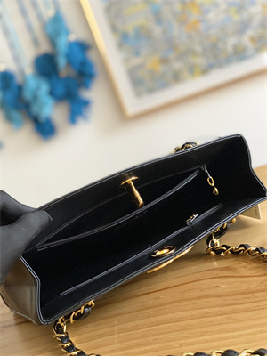 Cha.nel Vintage Shopping Bag Calfskin Gold Tone Metal Black A98