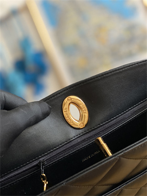 Cha.nel Vintage Shopping Bag Calfskin Gold Tone Metal Black A98