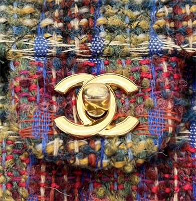Cha.nel Medium Classic Flap Bag Tweed Gold Tone Metal Colorful  A01112