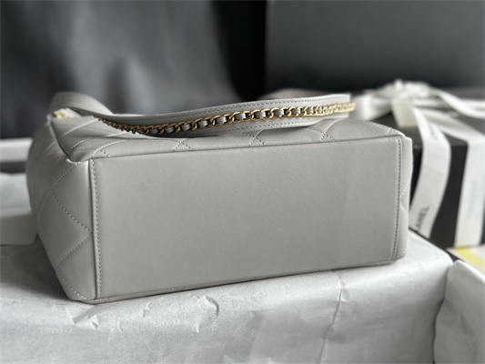 Cha.nel Shopping Bag Smooth Calfskin Gold Tone Metal Grey AS3508