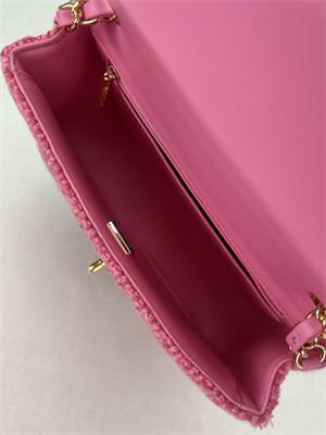 Cha.nel Mini Classic Flap Bag Tweed Gold Tone Metal Pink A01116
