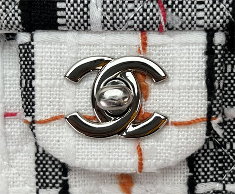 Cha.nel Mini Classic Flap Bag Tweed Silver Tone Metal A01116